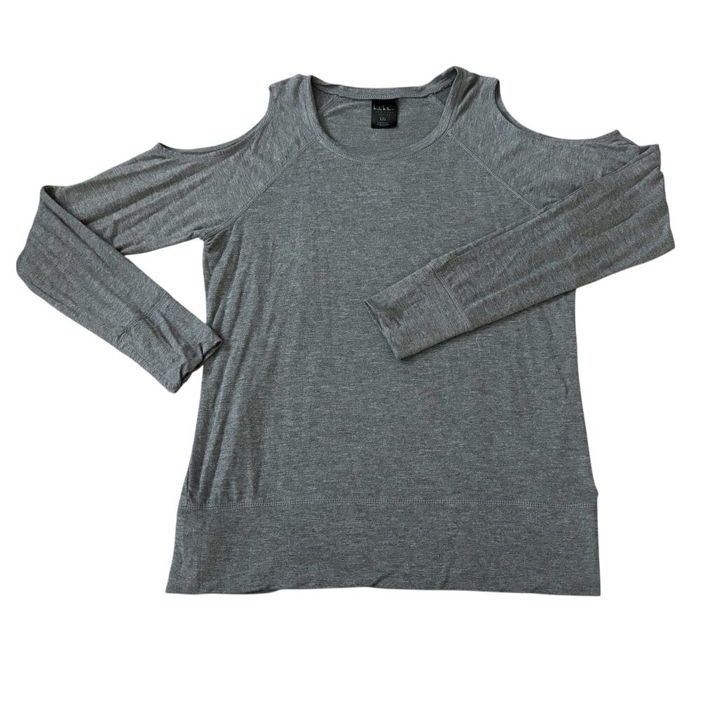 Nicole Miller NY Active Gray Shoulder Cut-Out Top Womens. Size L